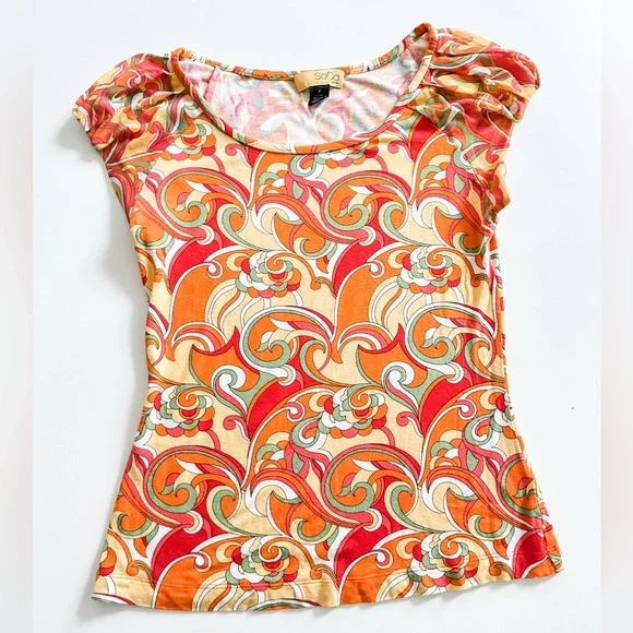 Soca St John Retro print Y2K knit top - Picture 1 of 8